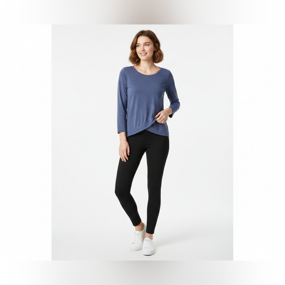 Lucy & Laurel Anthropologie Blue Slub Knit Crisscross Hem Top M 3/4 Sleeves Soft